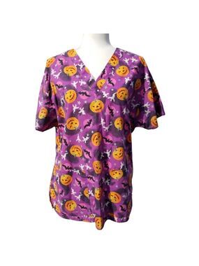 Crest Halloween Scrub Top Size M6